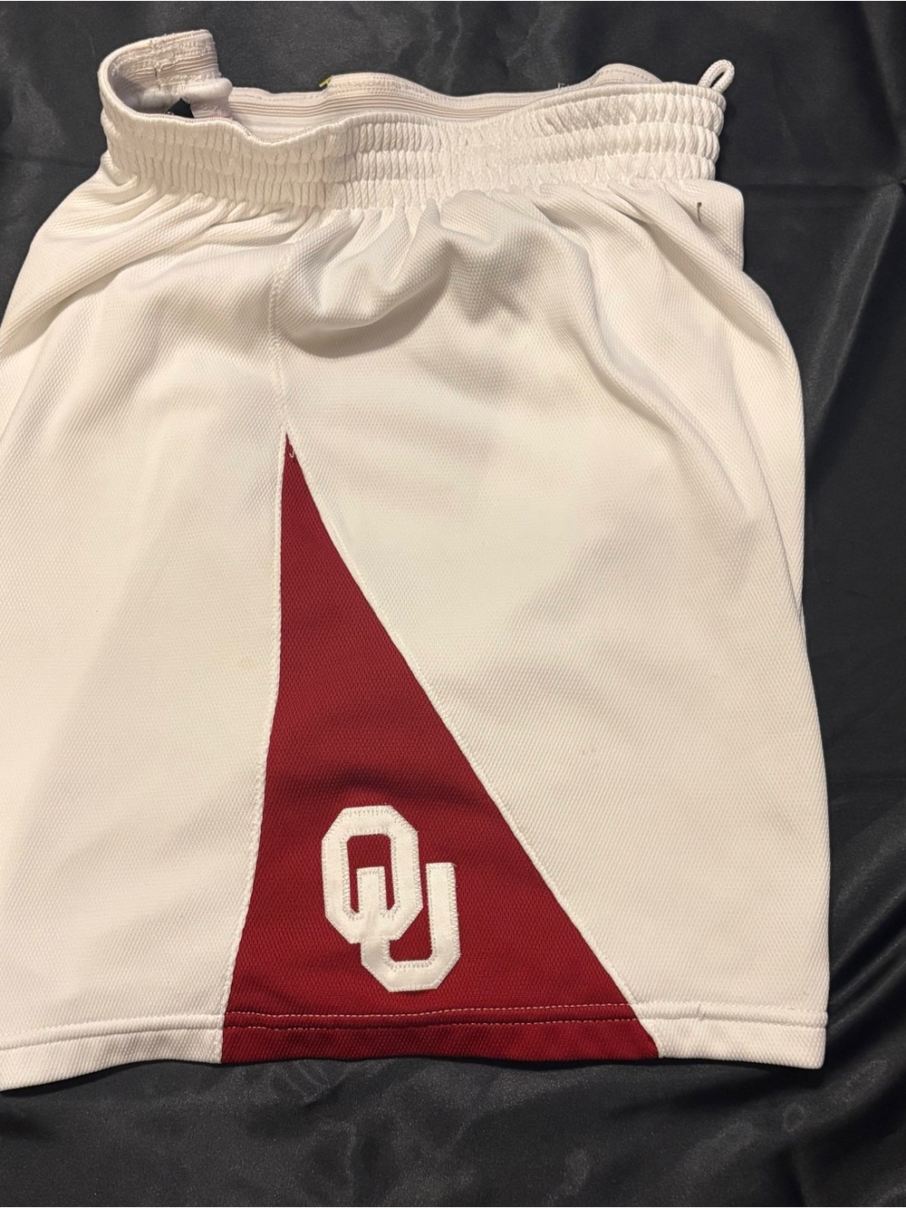 Nike White Athletic Shorts with Crimson Triangle and OU Logo